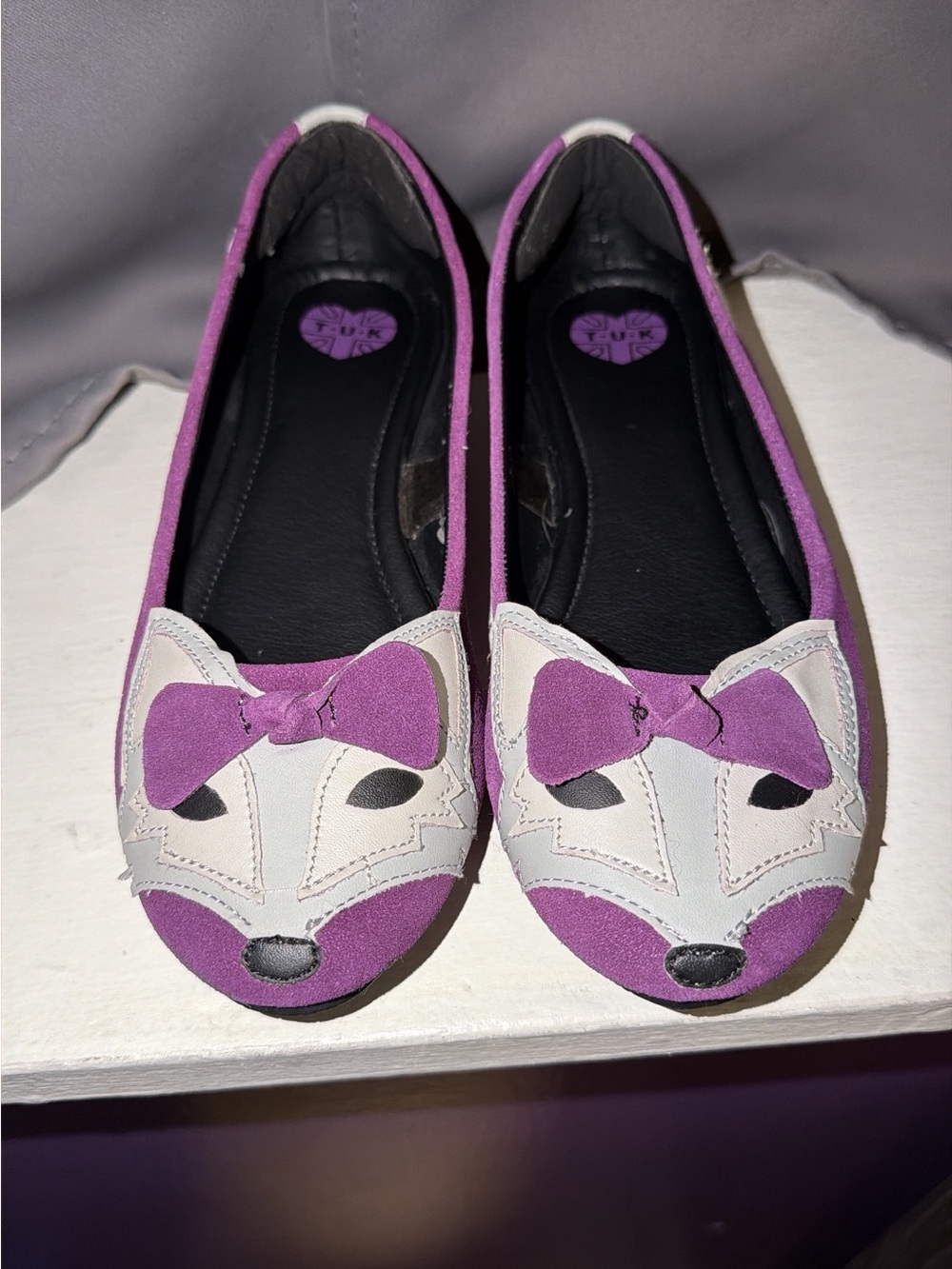 Rare Modcloth x T.U.K. purple suede fox flats
